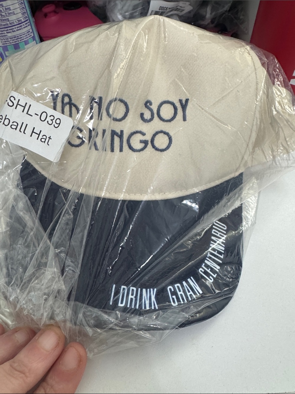 Two-Tone Cream & Black Baseball Cap with Embroidered Slogan